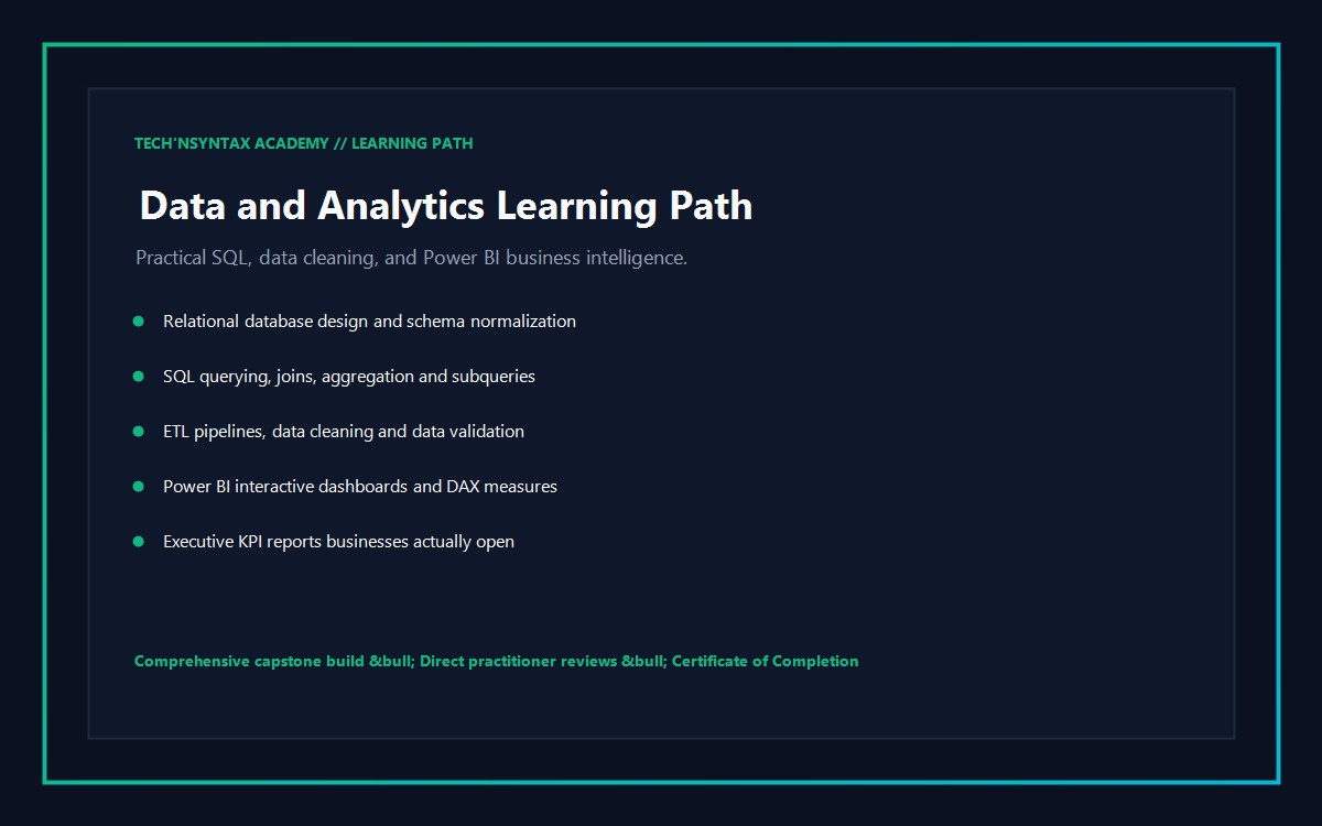 Data and Analytics Learning Path Power BI and SQL dashboards at Tech'nSyntax Academy